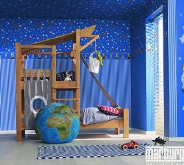 Beispiel für einen blaues Kinderzimmer mit Kindertapete